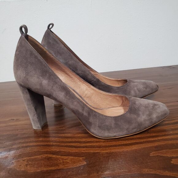 Madewell Suede Leather Pumps High Heel Women's 11 Taupe Brown Almond Toe Classic - Picture 1 of 12